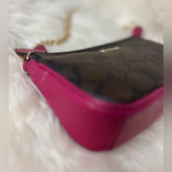 Coach Brown and Pink Wristlet with Gold Chain# F64234( NWOT) - Picture 6 of 12